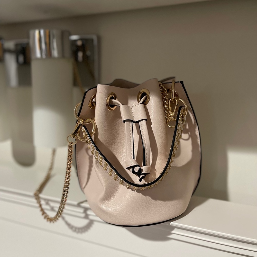 Pink Leather Crossbody Bucket Bag